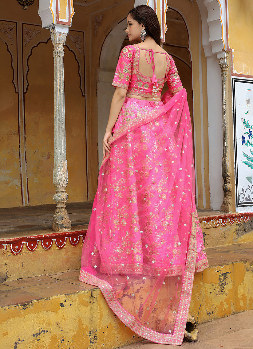 Punch Pink Heavy Lehenga Choli Set for Festival