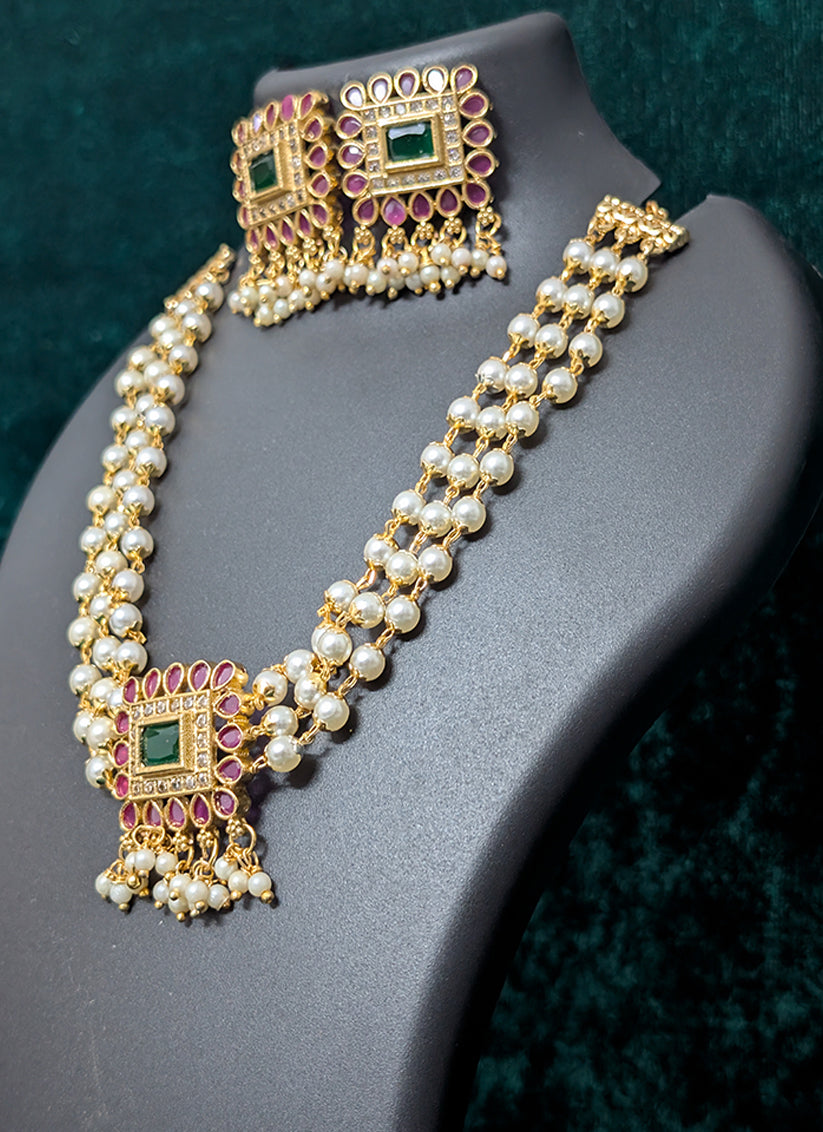 Pink & Green Pearl Choker Necklace Set