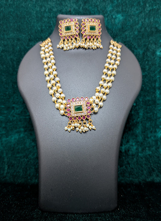 Pink & Green Pearl Choker Necklace Set