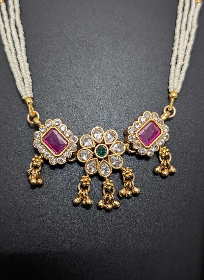 Precious White Pearl 4 String Long Necklace Set