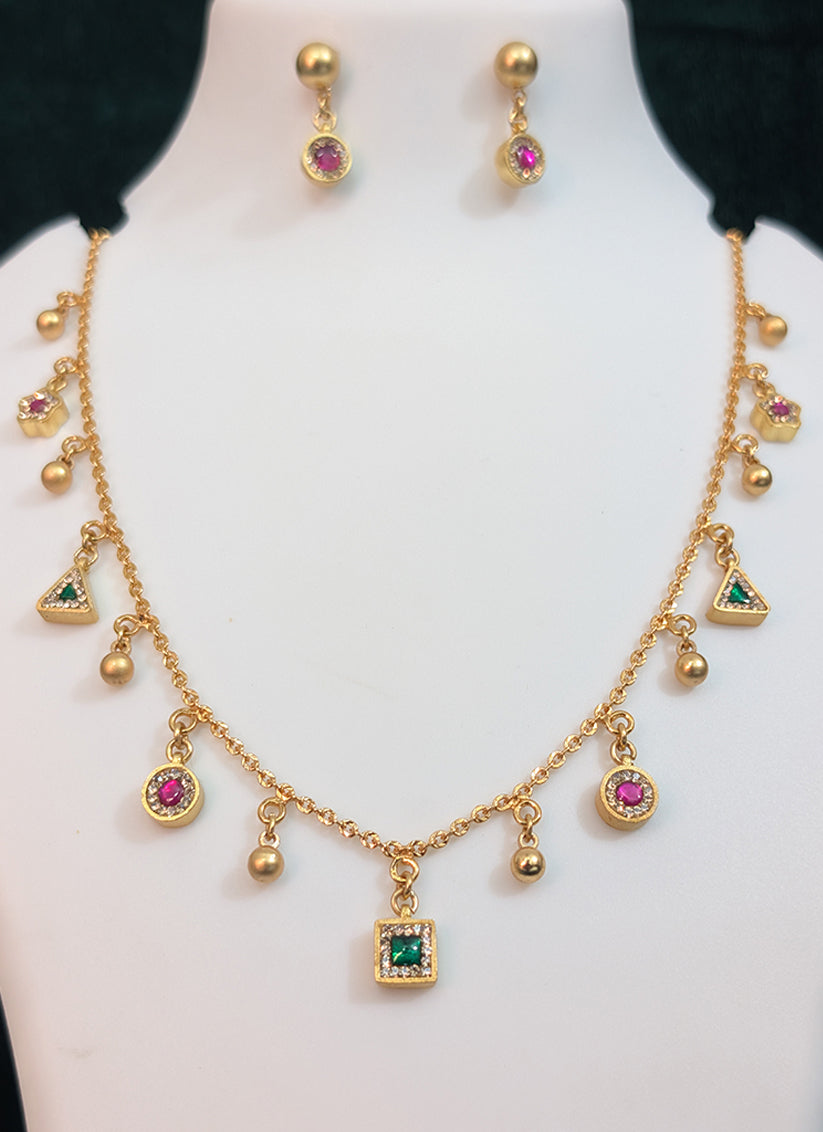 Gold Plated Stone & AD Diamond Nacklace Set