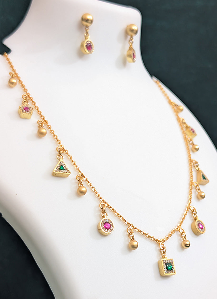 Gold Plated Stone & AD Diamond Nacklace Set