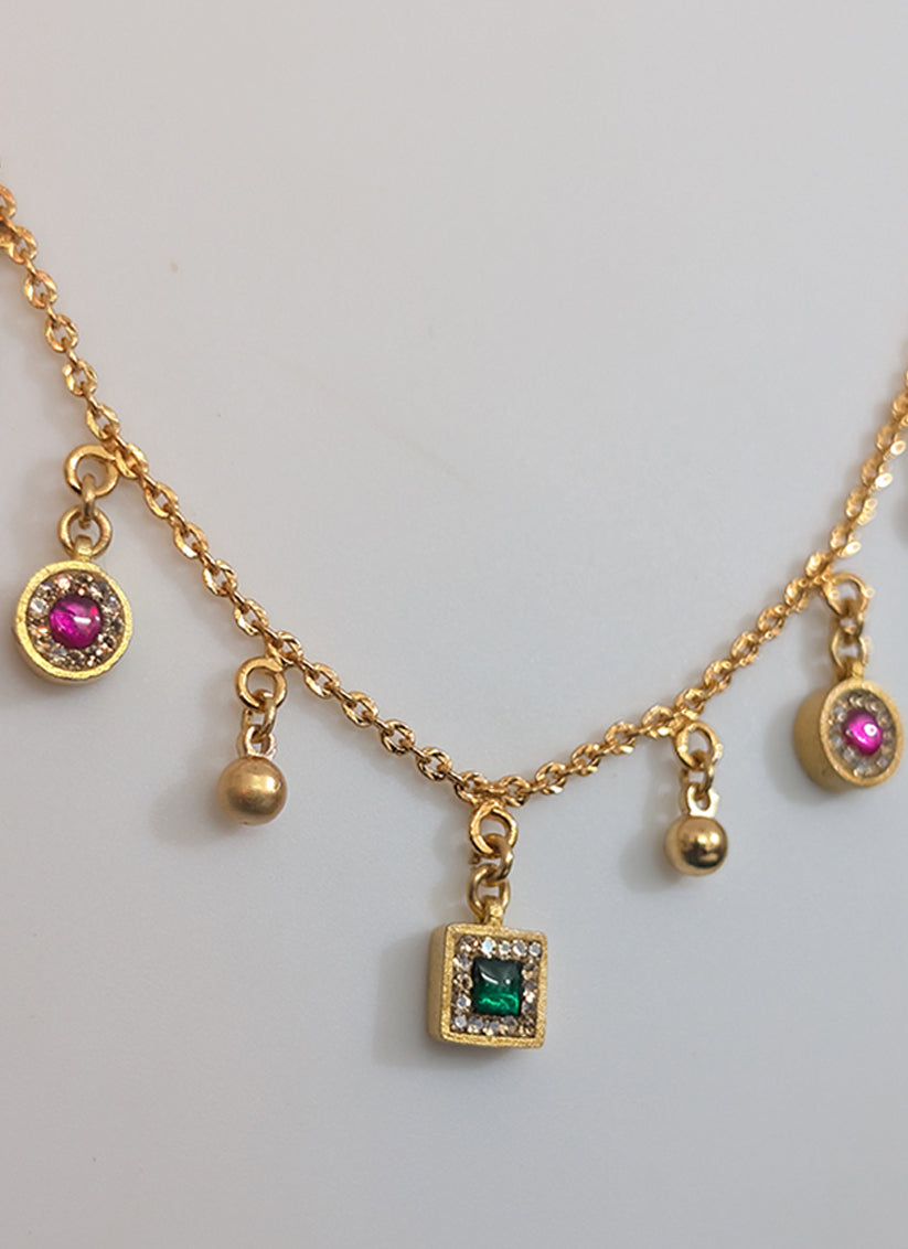 Gold Plated Stone & AD Diamond Nacklace Set