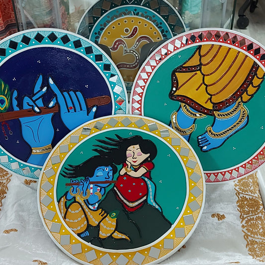 Set of 3 - Krishna Lippan Art Wall Plate