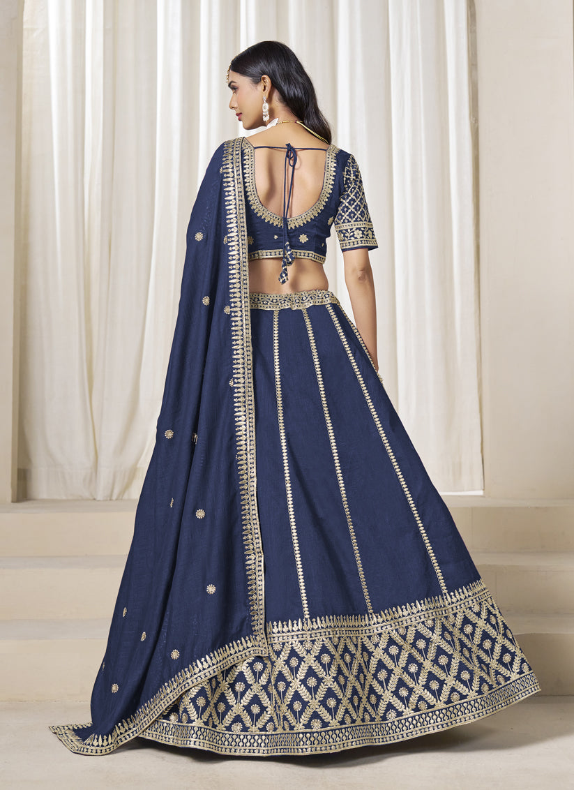 Prussian Blue Art Silk Lehenga Choli Set for Wedding
