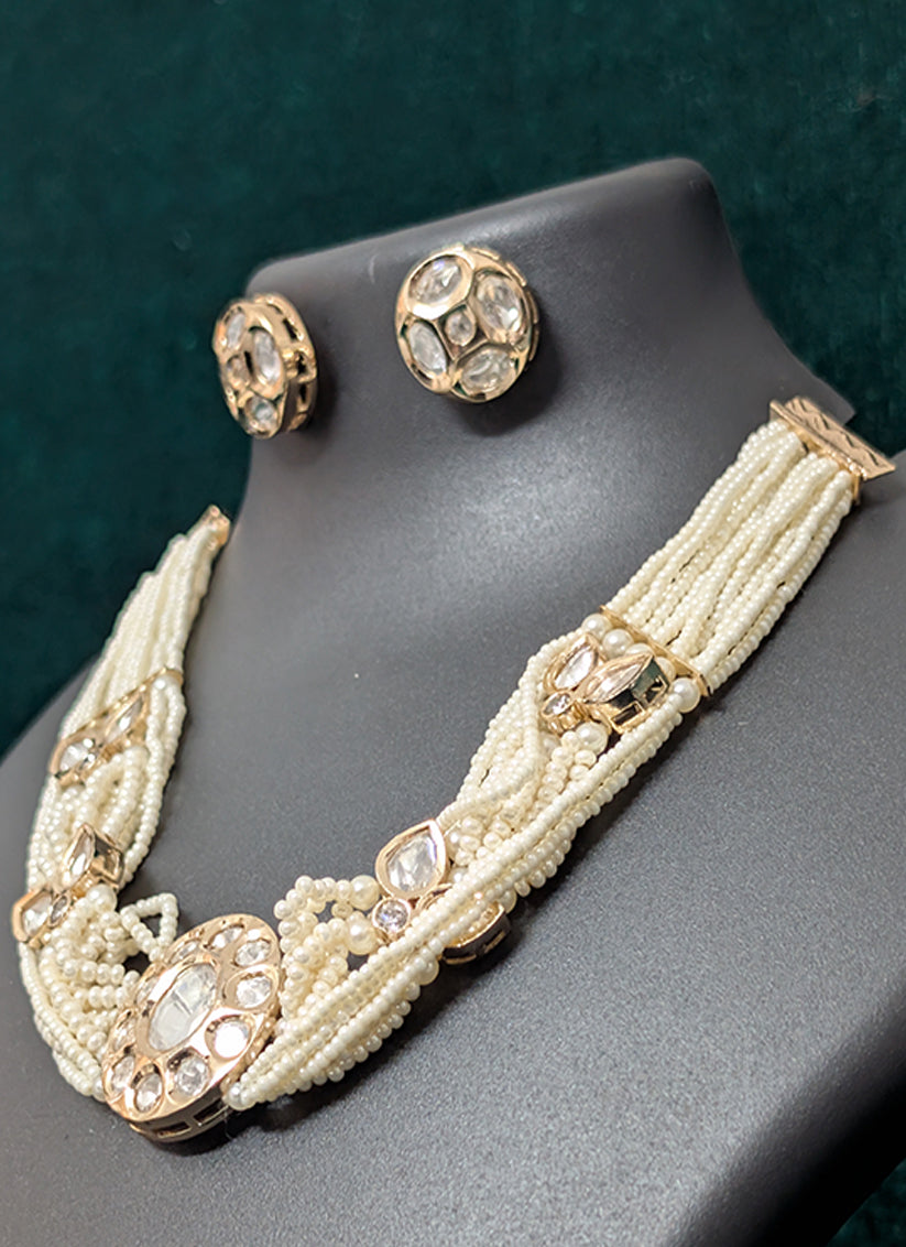 Stylish White Pearl Choker Necklace Set