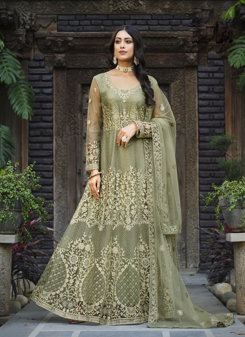 Green colour anarkali on sale dress