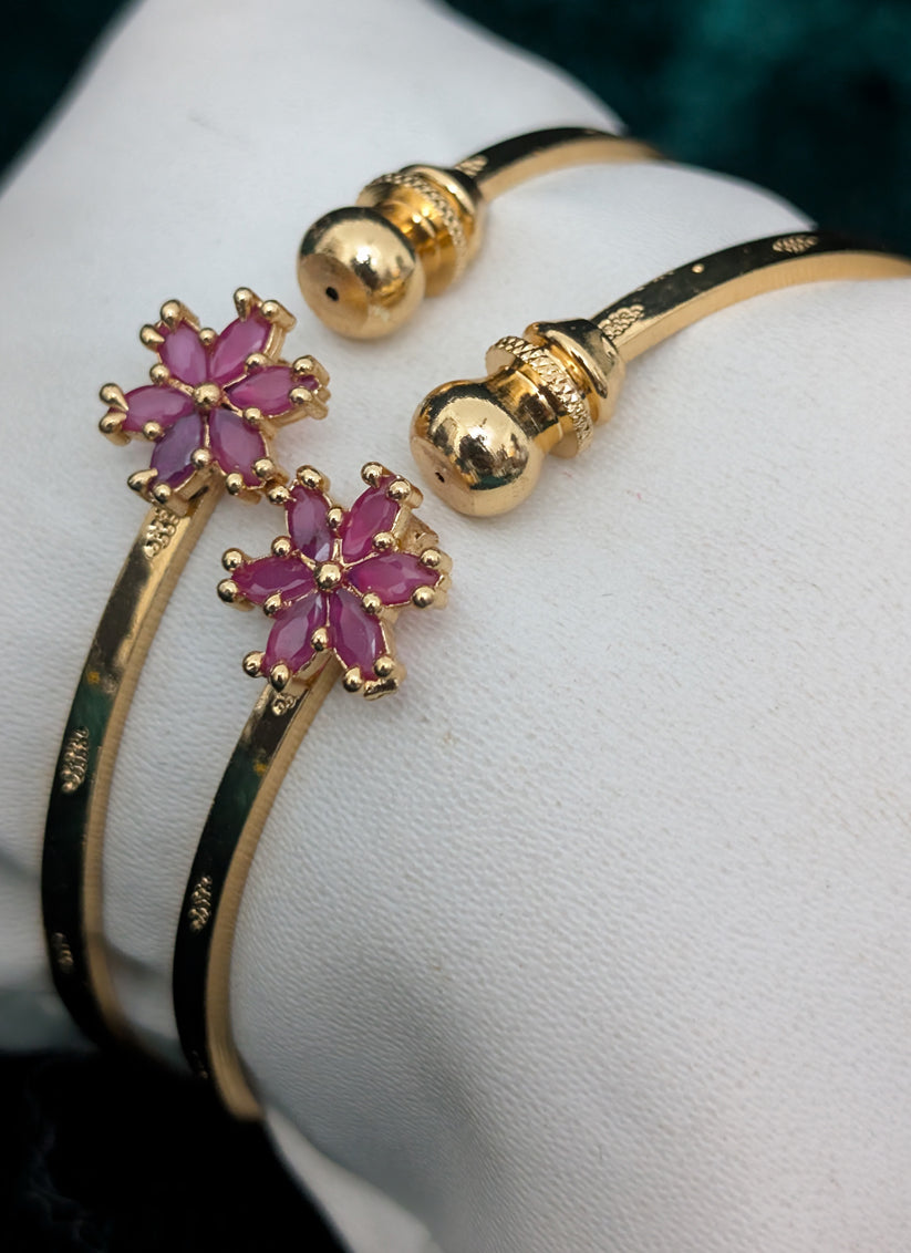 Rose Flowerish AD Gold Plated Brass Freesize Bangles