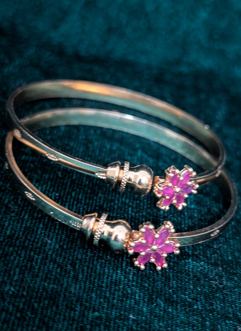 Rose Flowerish AD Gold Plated Brass Freesize Bangles