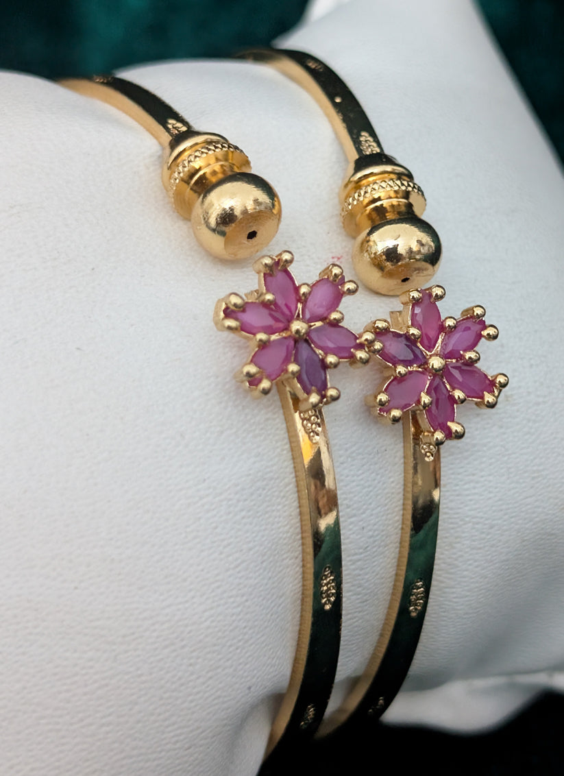 Rose Flowerish AD Gold Plated Brass Freesize Bangles