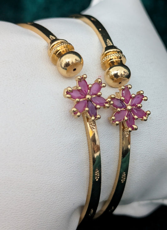 Rose Flowerish AD Gold Plated Brass Freesize Bangles