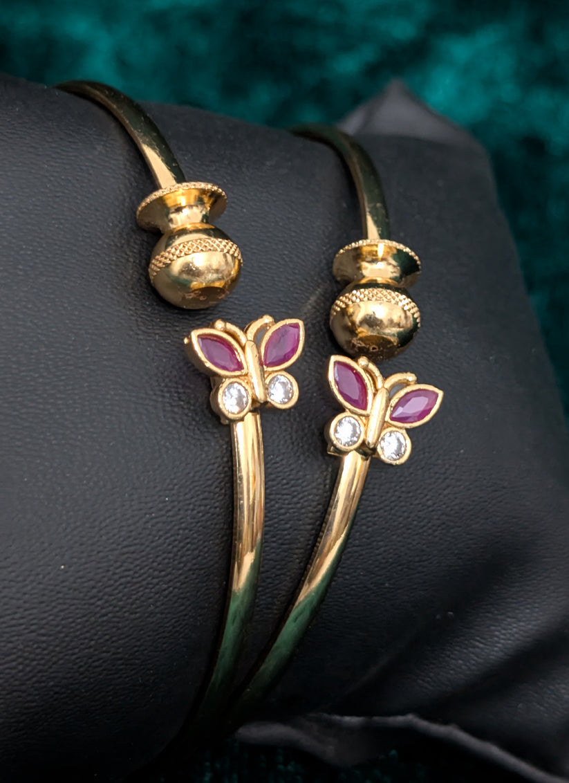 Rose Butterflied AD Gold Plated Brass Freesize Bangles