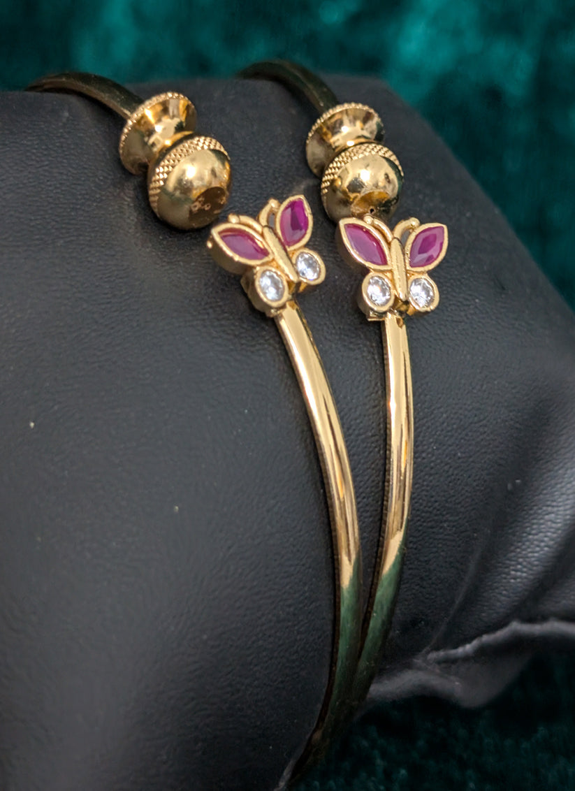 Rose Butterflied AD Gold Plated Brass Freesize Bangles