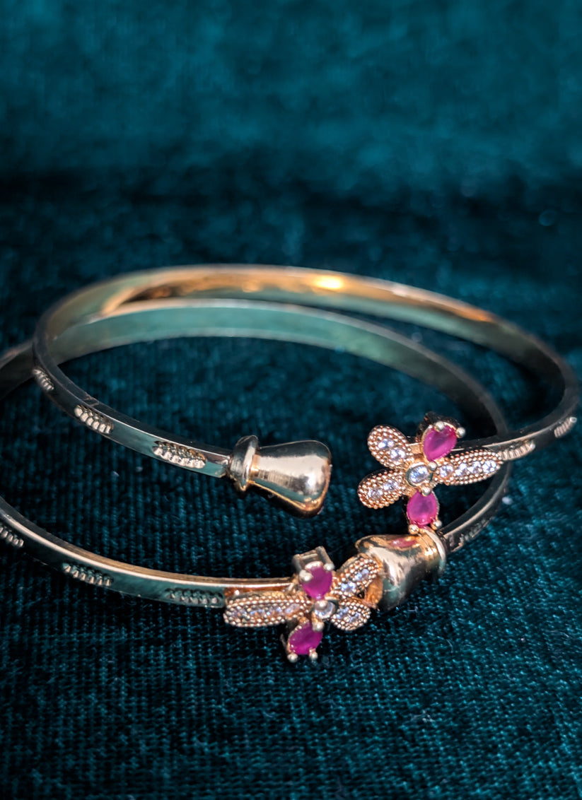 Rose AD Gold Plated Brass Freesize Bangles