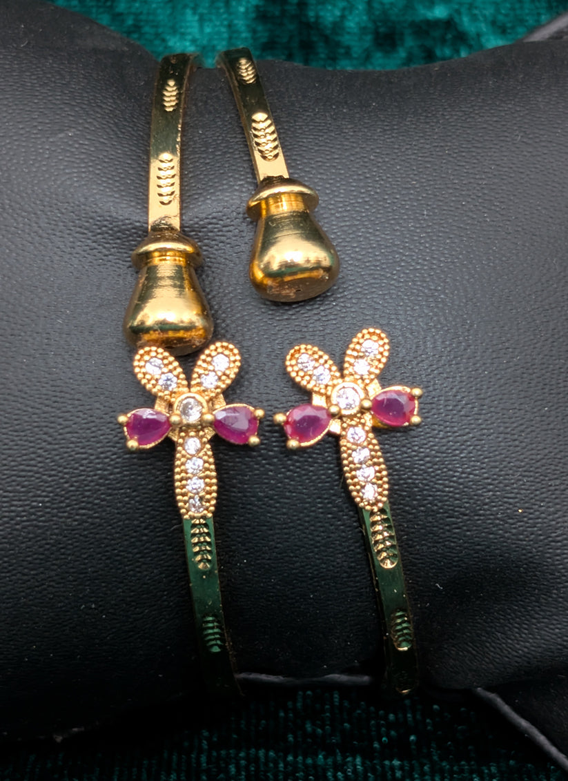 Rose AD Gold Plated Brass Freesize Bangles