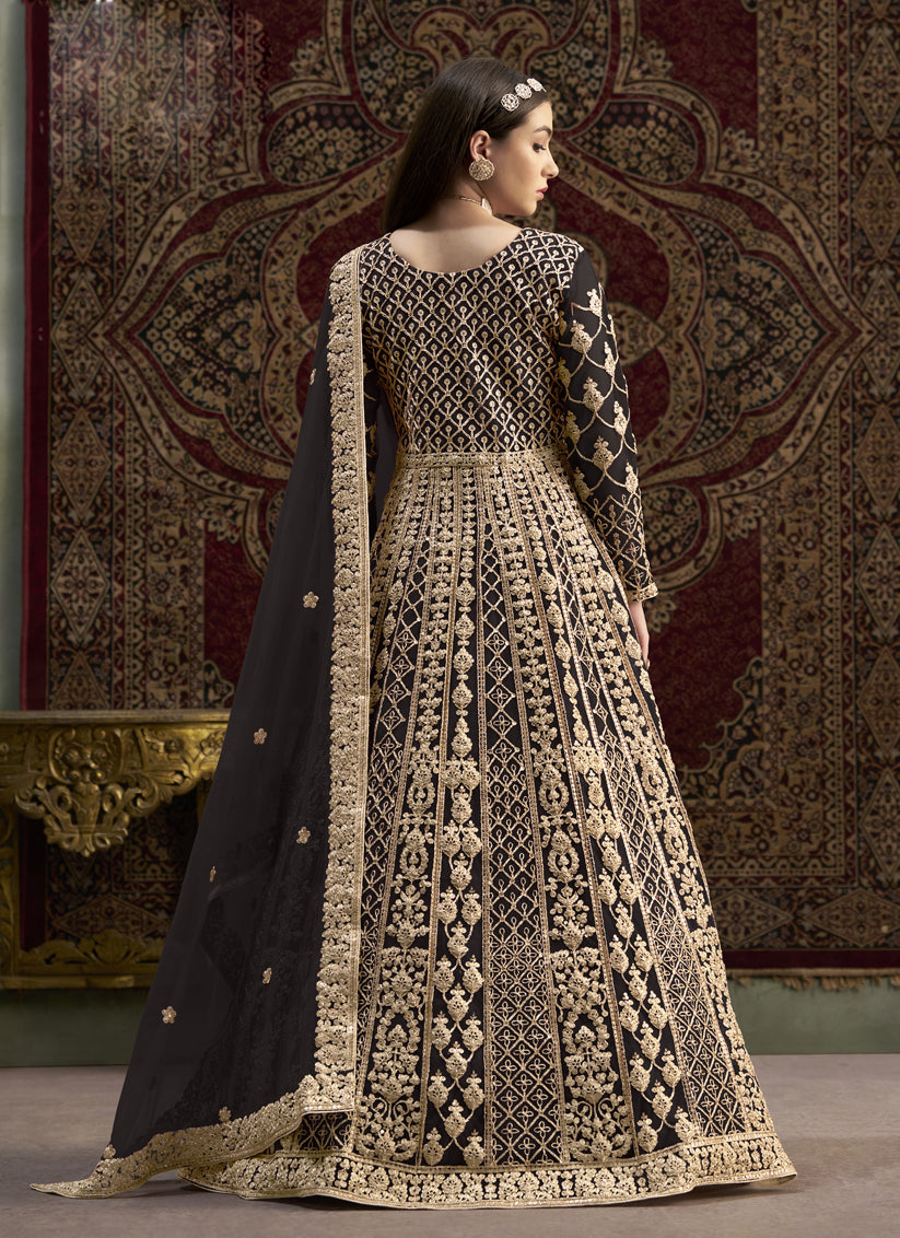 Black Havy Embroidered & Net Anarkali Suit for Festival