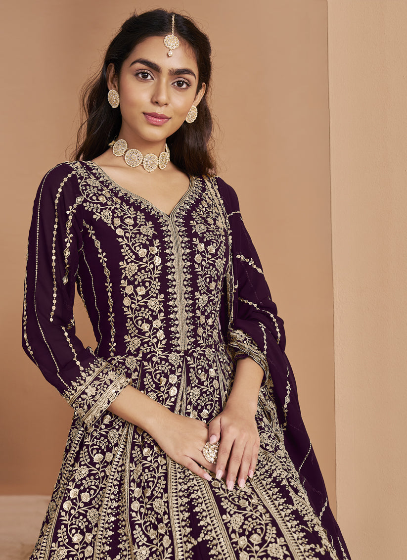 Violet Faux Georgette & Heavy Embroidered Anarkali Suit