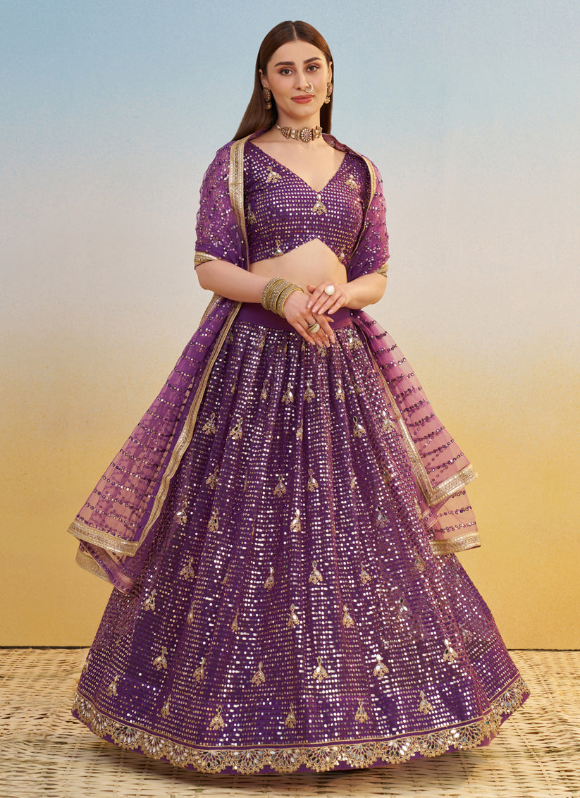 Wine Net Designer Embroidered Lehenga Choli Set