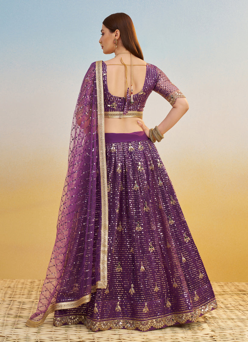 Wine Net Designer Embroidered Lehenga Choli Set