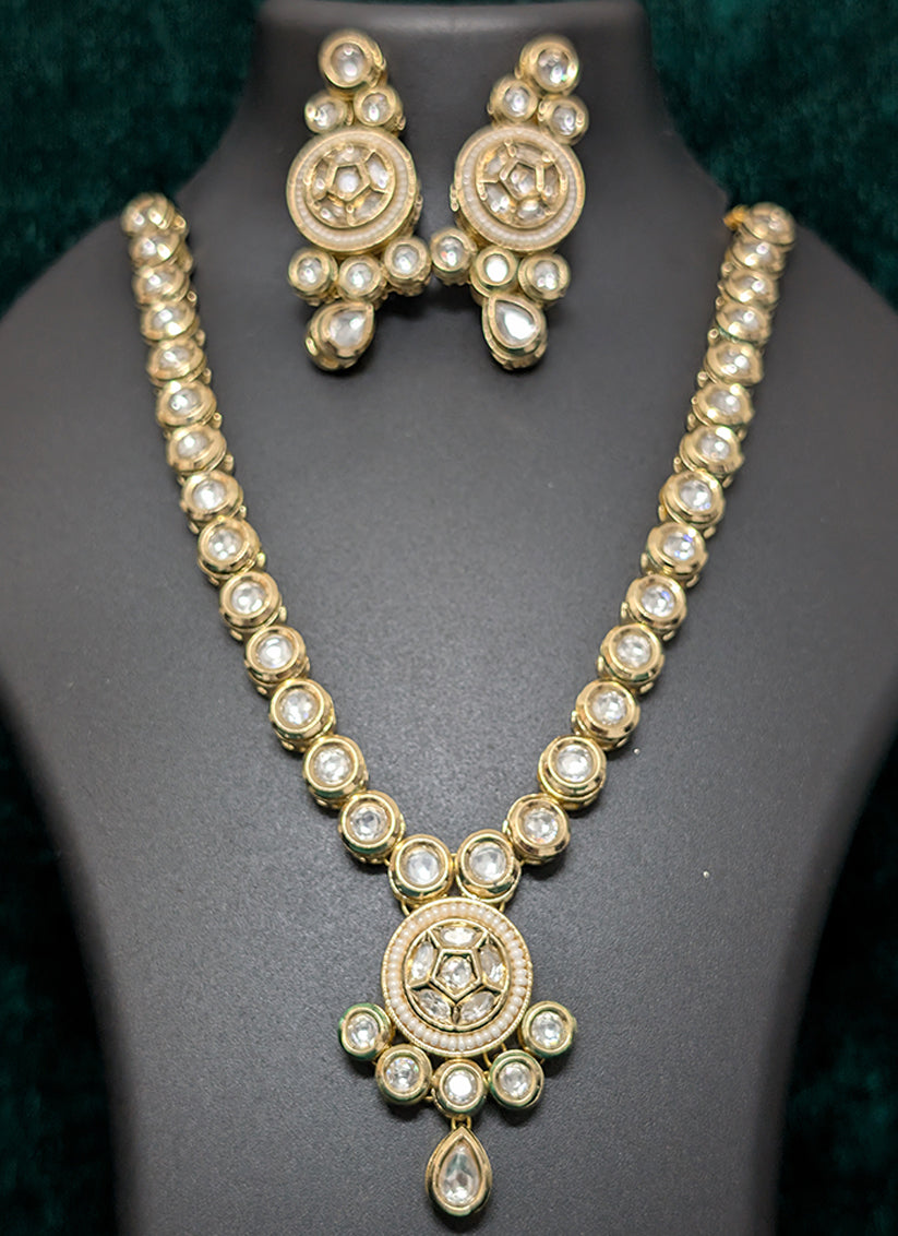 Golden Studded Stone & Pearl Necklace Set