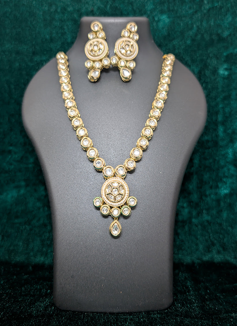 Golden Studded Stone & Pearl Necklace Set