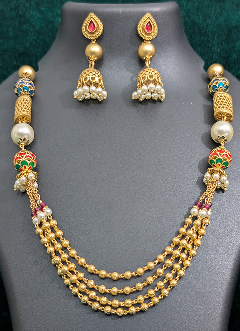 Premium Golden Pearl 4 String Necklace Set