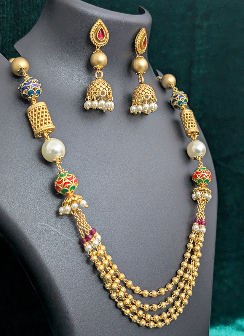 Premium Golden Pearl 4 String Necklace Set