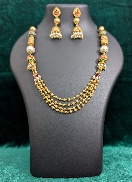 Premium Golden Pearl 4 String Necklace Set