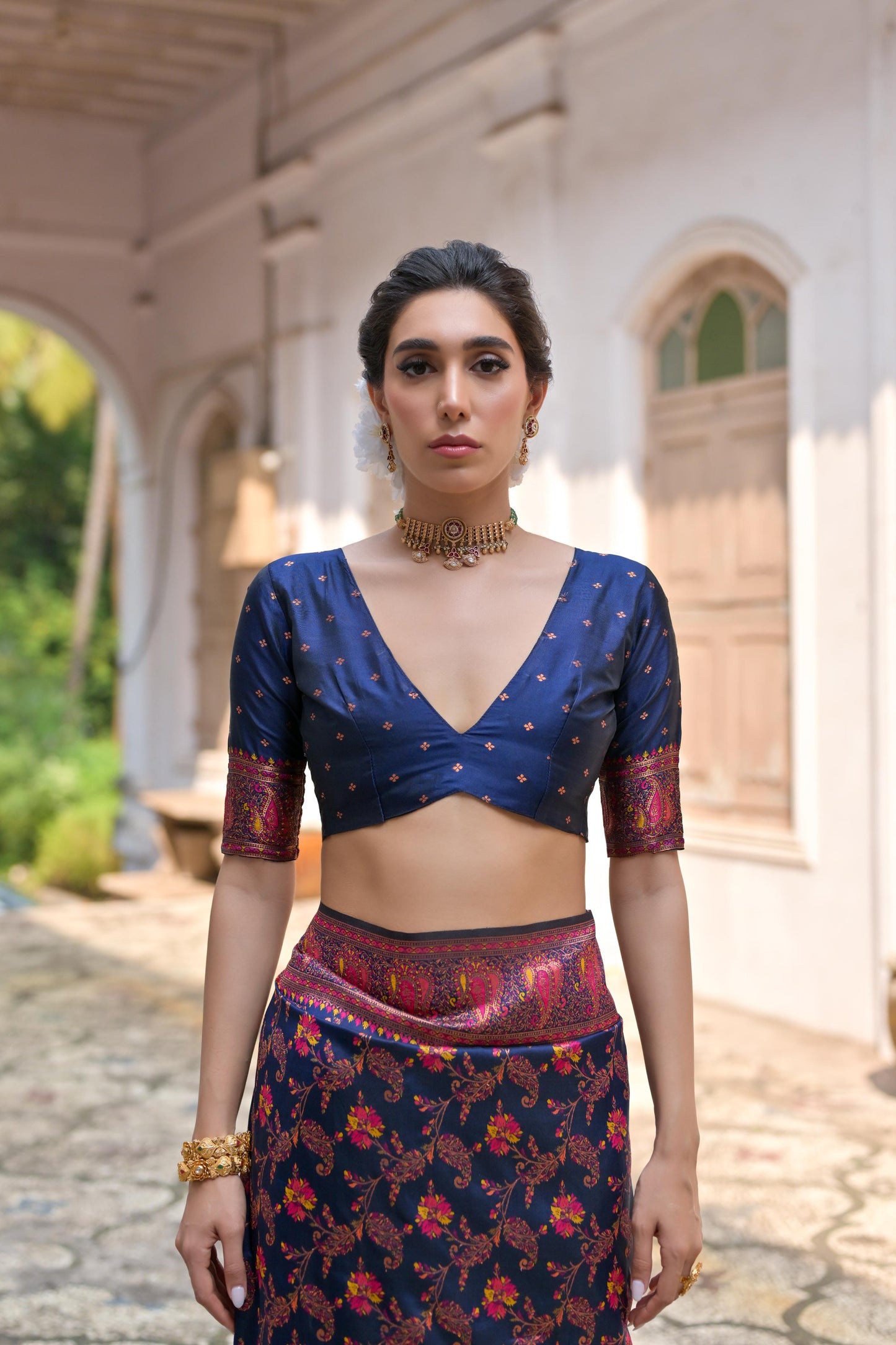 Navy Blue Pashmina Silk Designer Saree for Functions