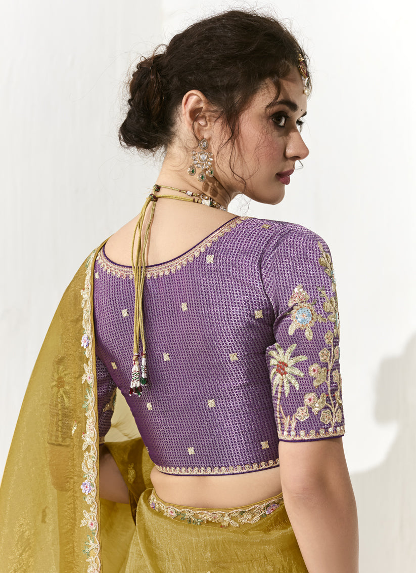 Maize Yellow Tissue Embroidered Designer Wedding Saree