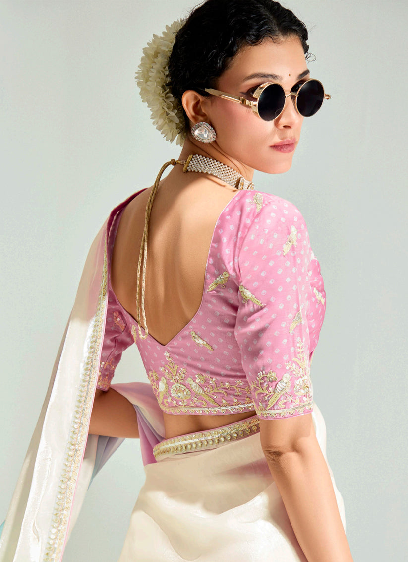 Multicolor Organza Tissue Embroidered Designer Wedding Saree