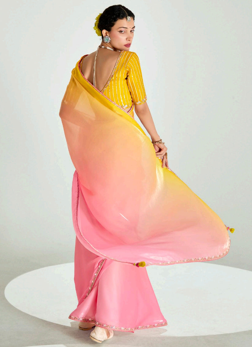 Multicolor Organza Tissue Embroidered Designer Wedding Saree