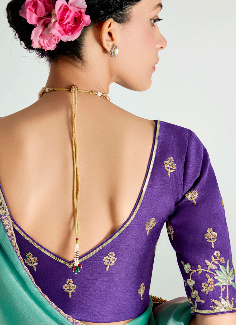 Multicolor Organza Tissue Embroidered Designer Wedding Saree