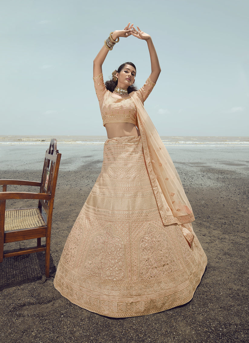 Peach Organza Wedding Lehenga Choli Set