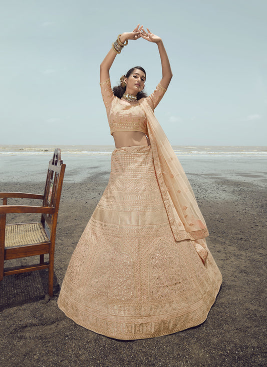 Peach Organza Wedding Lehenga Choli Set