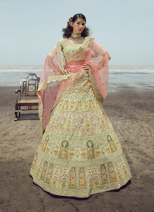 Pistachio Green Georgette Wedding Lehenga Choli Set