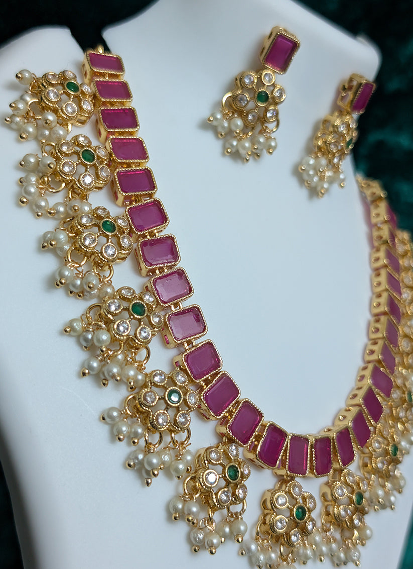 Premium Pink Kundan Choker Necklace Set