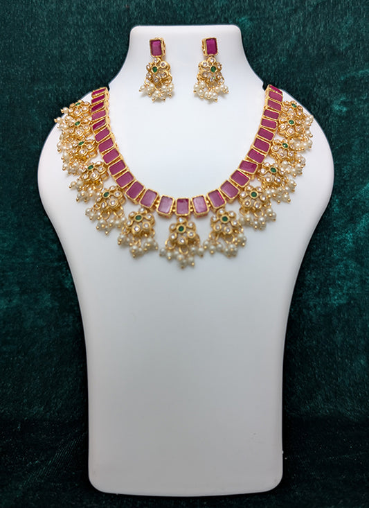 Premium Pink Kundan Choker Necklace Set