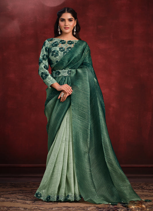 Pastel Green and Bottle Green Heavy Designer Saree