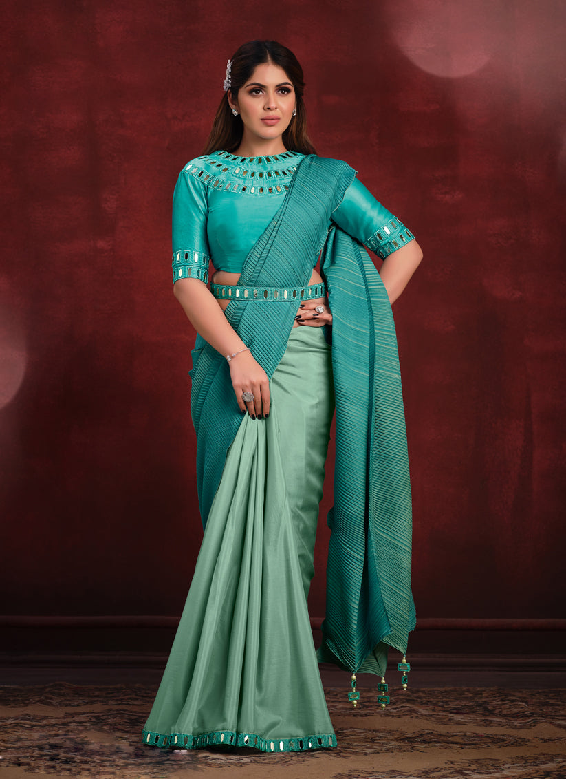 Mint and Rama Green Heavy Designer Saree