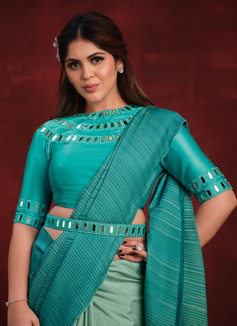Mint and Rama Green Heavy Designer Saree