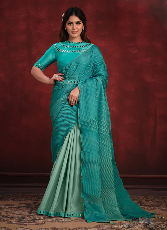 Mint and Rama Green Heavy Designer Saree