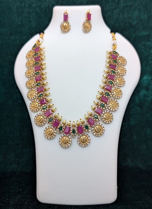 Classic Pink Stone Studded & Beaded Choker Necklace Set