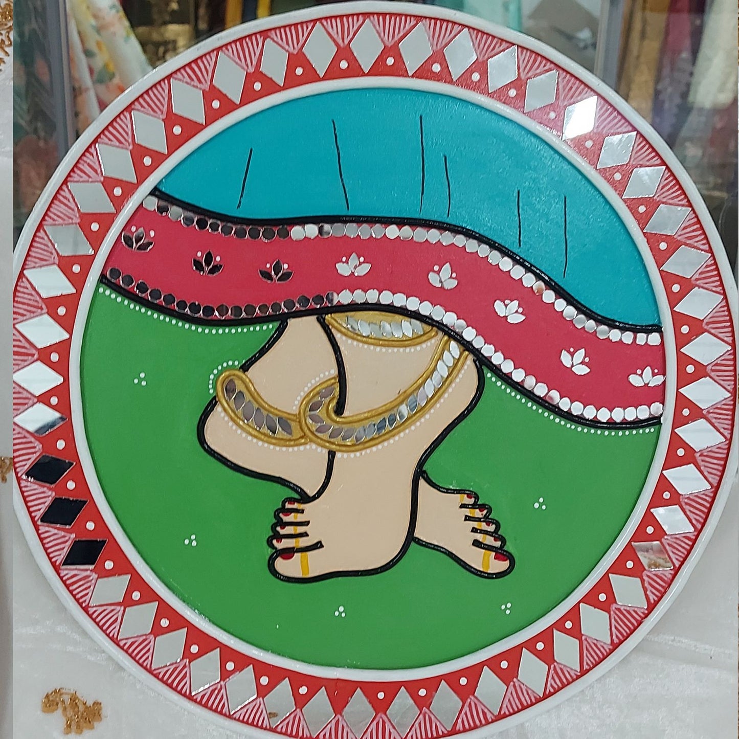 Set of 4 - Radhe Krishna Lippan Art Wall Plate