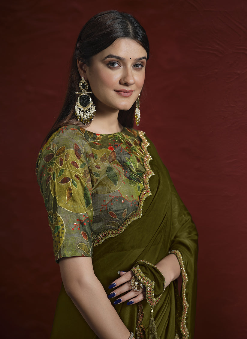 Mehendi Green Silk Designer Wedding Saree