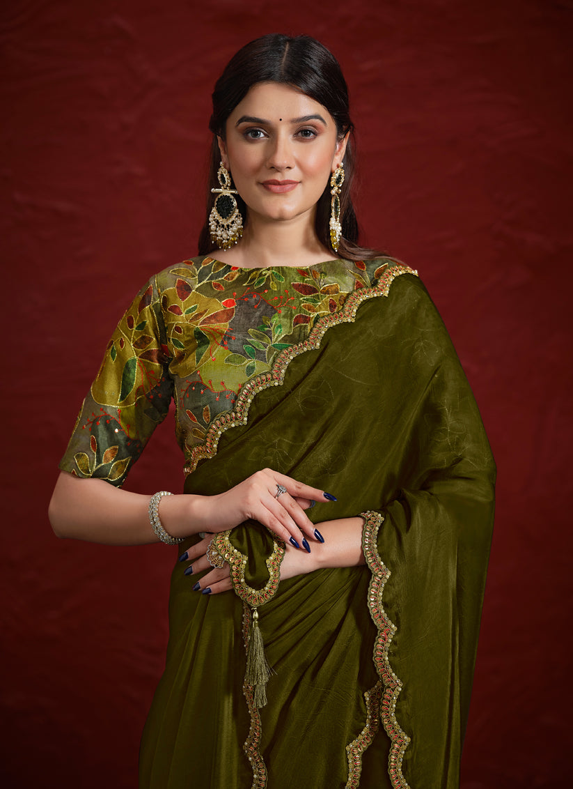 Mehendi Green Silk Designer Wedding Saree