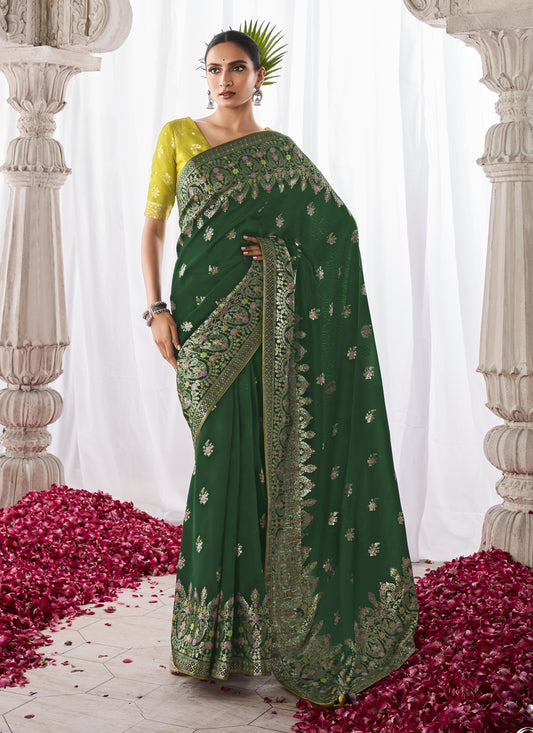 Forest Green Kora Silk Meenakari Pallu Saree