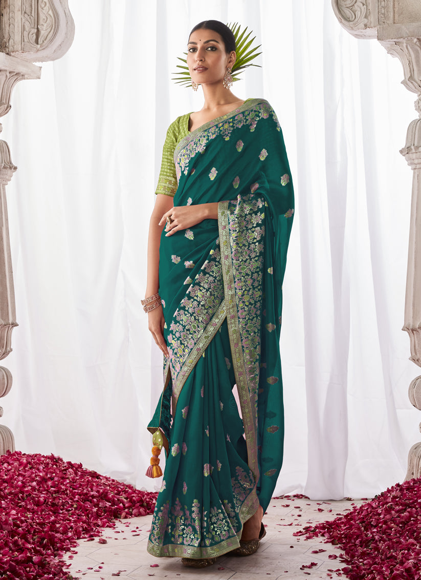 Morpich Kora Silk Meenakari Pallu Saree