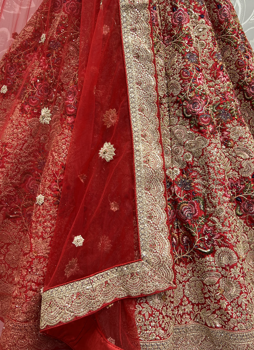 Red Silk Embroidered Bridal Lehenga Choli