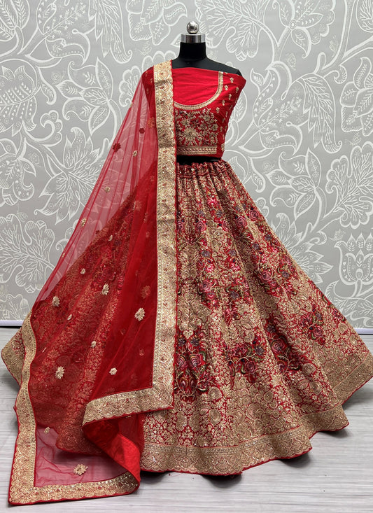 Red Silk Embroidered Bridal Lehenga Choli